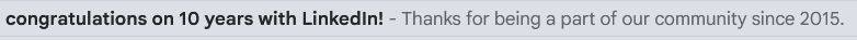 email subject: congratulations on 10 years with linkedin