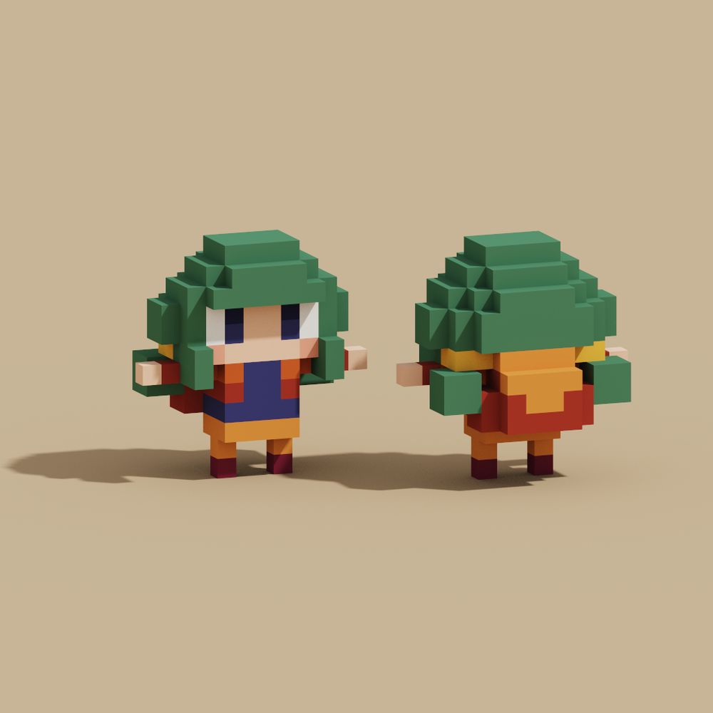 A small green haired adventurer with a small backpack.
