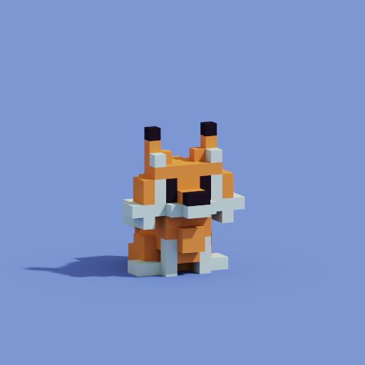 A cute blocky lynx sitting with a lavender background.