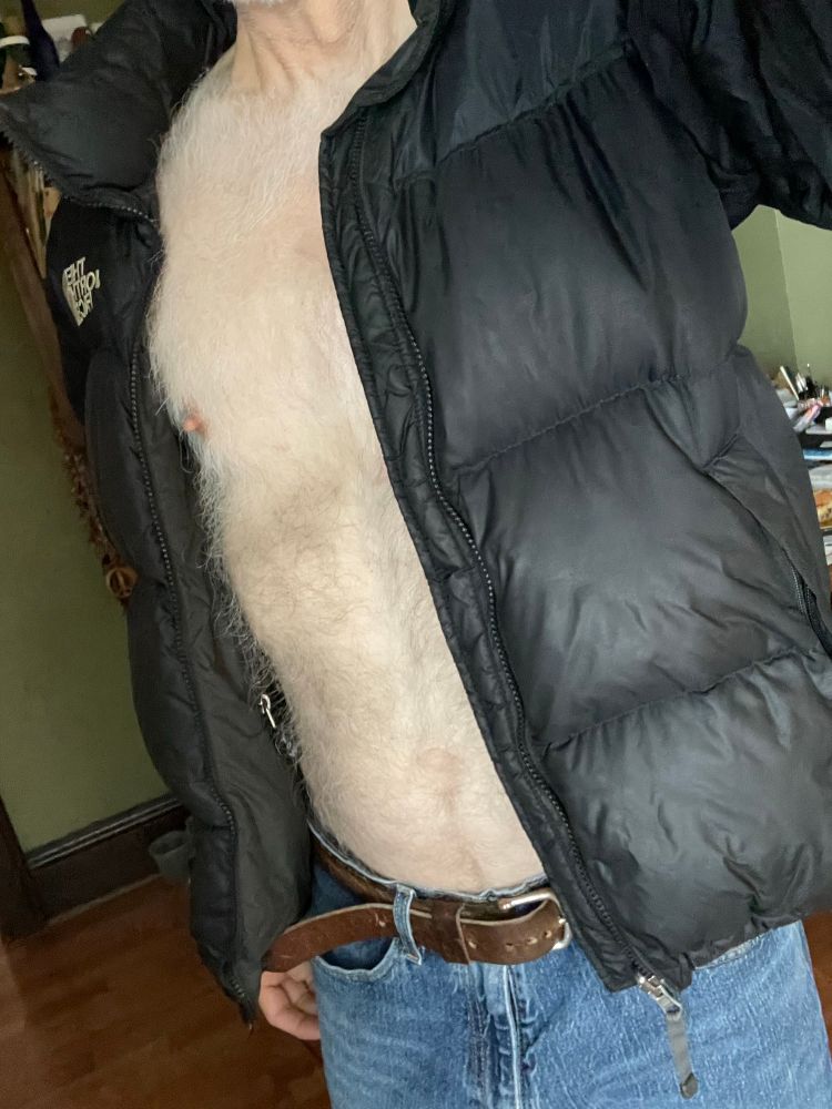 Hairy beast with old down jacket 