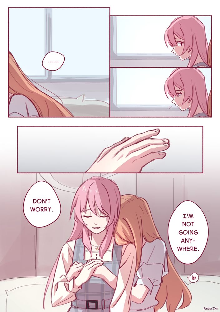 Soyo says nothing. 
Anon realizes. Her hand reaches towards Soyo's. 
Anon: "Don't worry. I'm not going anywhere."
Soyo hugs Anon tighter.

