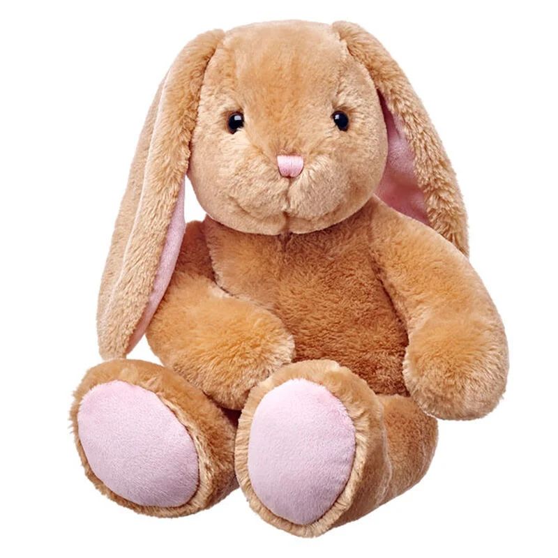 photo of a brown build a bear bunny, she has a pink nose and pink feet
