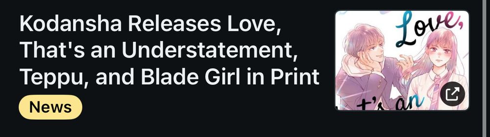 reddit article that reads “kodansha releases love, that’s an understatement, teppu, and blade girl in print”
