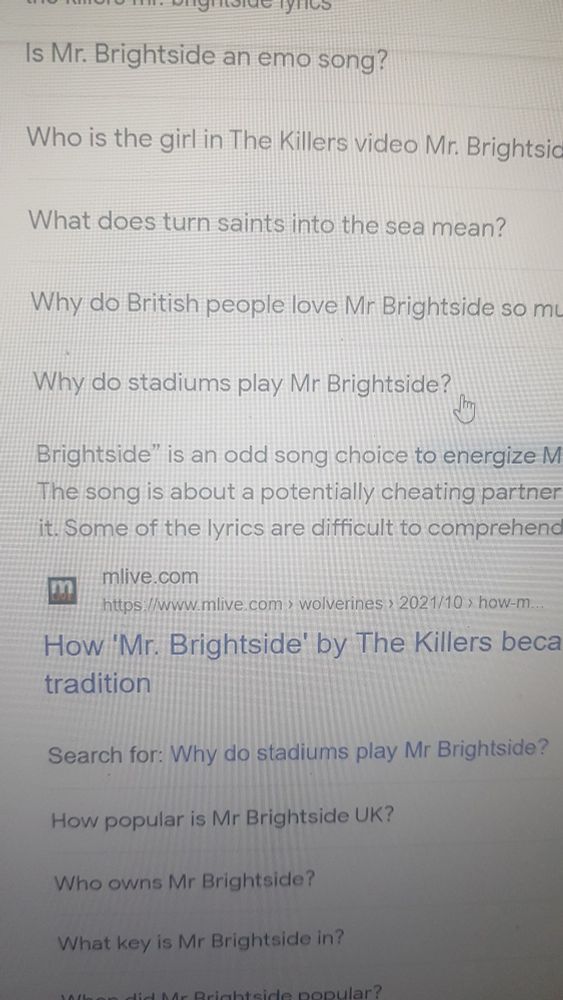 Google question "why do stadium play Mr Brightside ?"