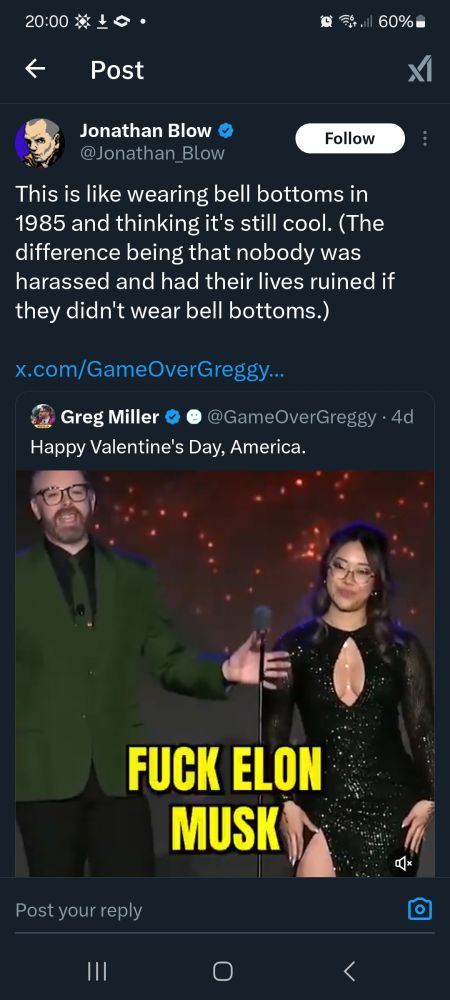 Screenshot of a nonsensical jonathan blow tweet.