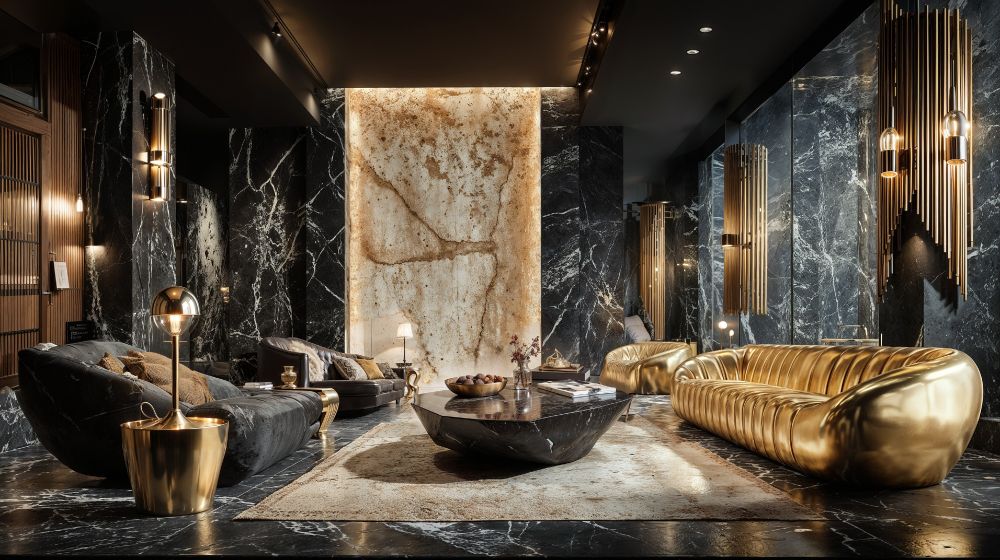 An interior design of dramatic contrasts
The space combines classical monumentality with the striking theatricality of contemporary design.