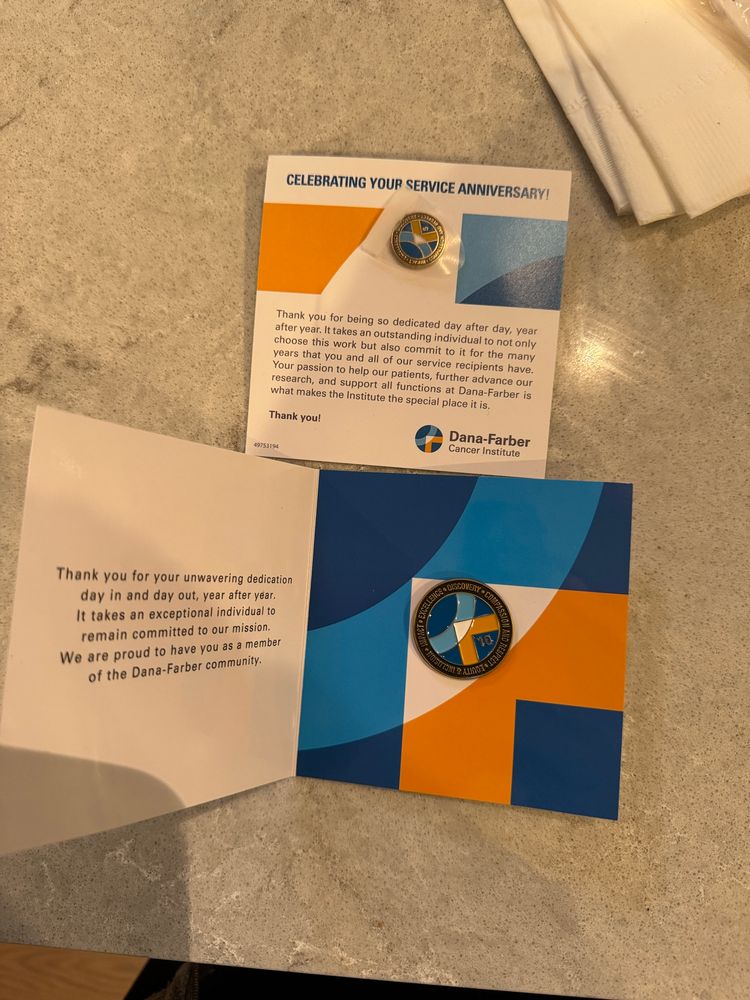 5 and 10 year staff pins from Dana-Farber Cancer Institute