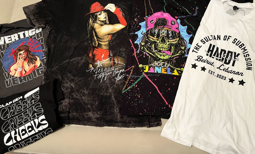 Mike’s 5 new shirts from Vaughn Vertigo, Junior Benito, Joey Janela, Megan Bayne and HADDY
