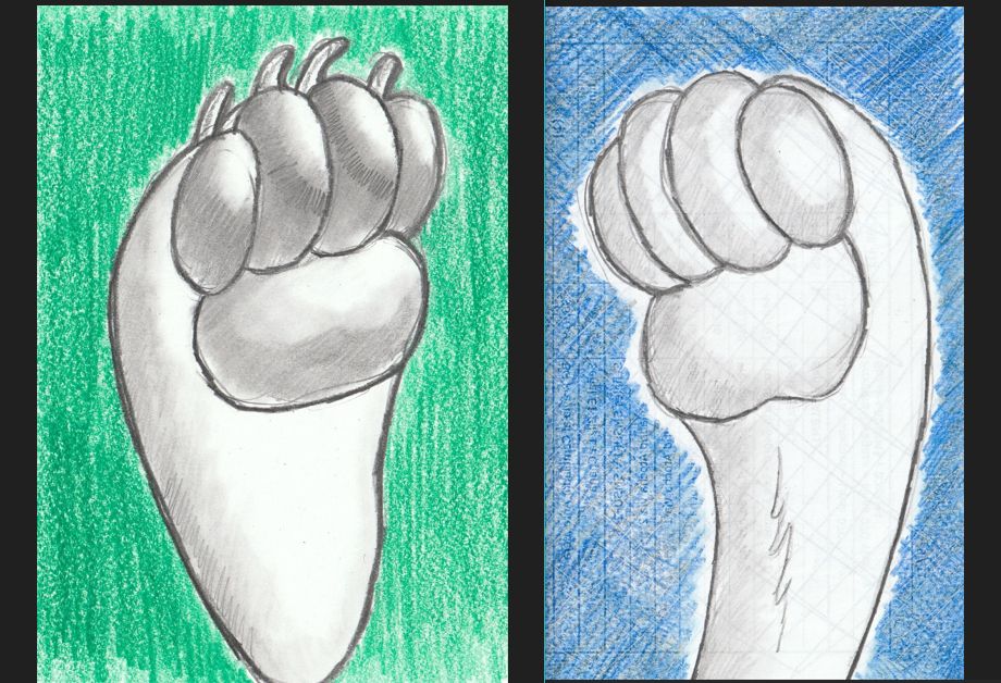 A pair of sketches of random paws. 
I just LOVED drawing soft beans (still do).