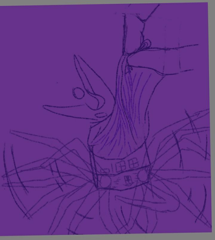 A quadrapedal uh thing, freaking out while being picked up by some piece of cloth attached to it. 
Dolly is a construct that is 1 aspect of an fractaline causality system, it is a game piece that contains realities containing games being played containing games being played etc. 
Dolly itself has a a vulture like head and collar, its head closer to a bell in shape and mechanics. Its undercarriage is seemingly an inverted dollhouse, a silhouette visible in its attic. It has 4 long spindley legs that fold inward like a donkey or insect. 
To the collar is clipped a cloak that extends nearly to its feet, it covers most of its form when still. 
In the image of it freaking out its revealed that its mouth can open, revealing its ball. 