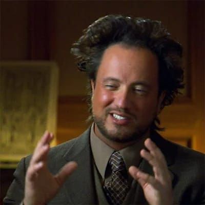Giorgio Tsoukalos image known as ancient aliens but without any text. Usual text is "I'm not saying it was aliens — but it was aliens".