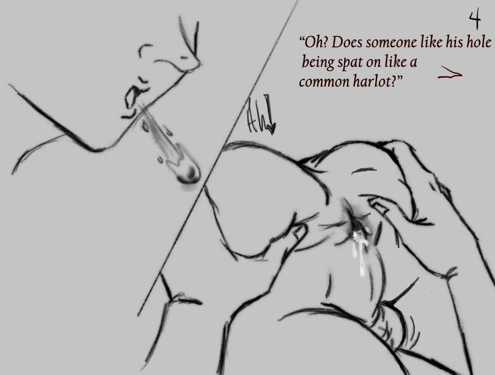 His head flops back down to the bed with an obscenely loud moan when he feels something wet hit his hole. He trembles, unable to stop the pathetic whine from escaping him as he feels it begin to trail down between his cheeks, dripping down his perineum before falling on the bed.

When his foggy brain processes what Alastor’s just done, he moans loud enough to wake the entire street.