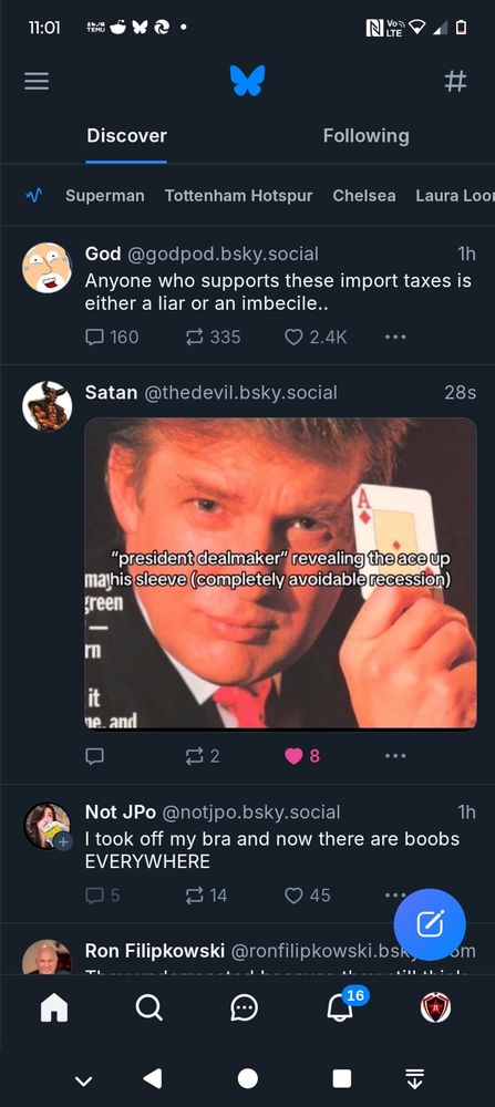 Blue sky screenshot with God and Satan