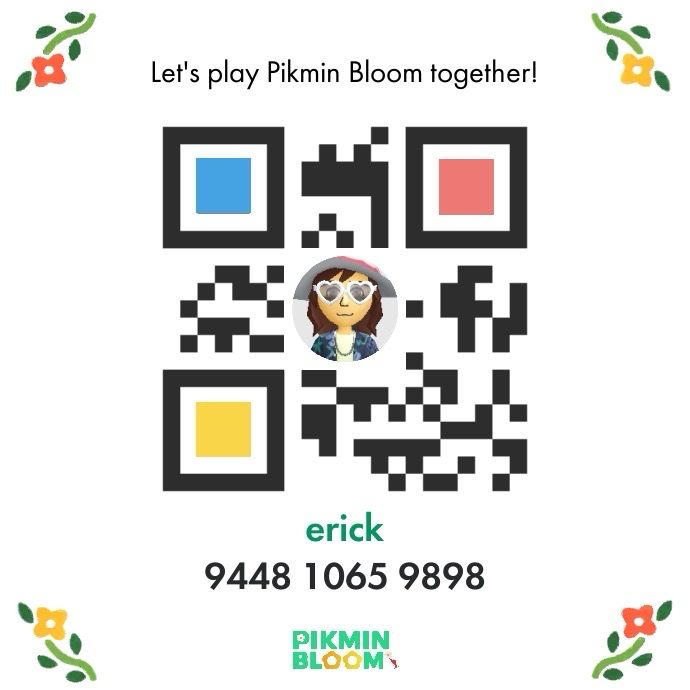 A friend request for pikmin bloom. profile name: erick. friend code: 9448 1065 9898