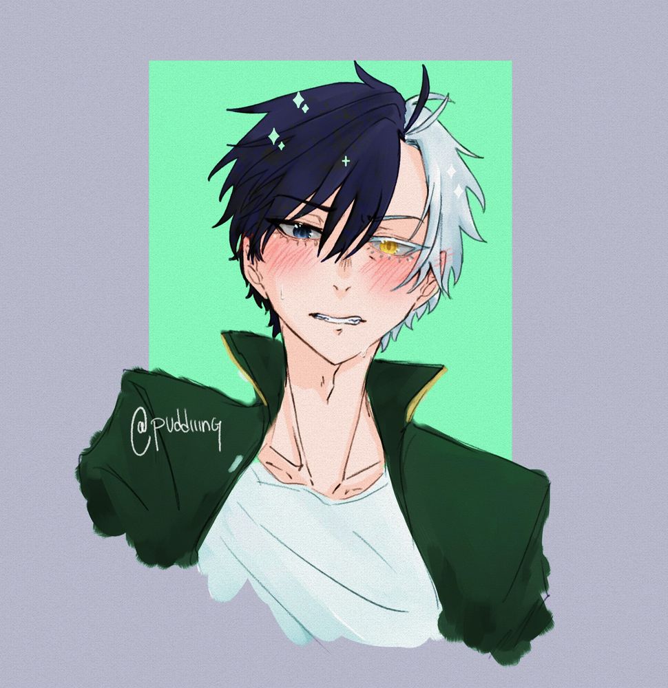 Illustration of the windbreaker series main character, Sakura, red faced and nervous