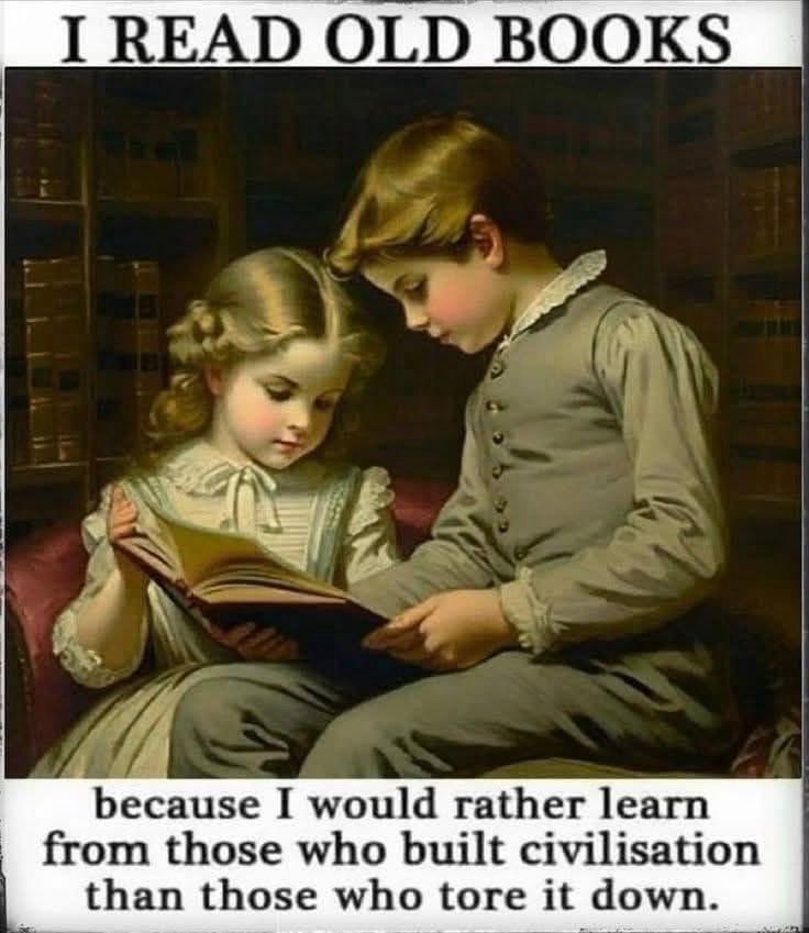 Painting of two children reading.