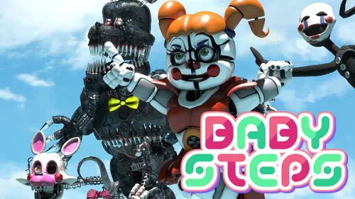 3D Render for the FNAF/FNAFB Fangame, FNAFB: Baby Steps, featuring Circus Baby, The Puppet, Mangle, and Nightmare 
