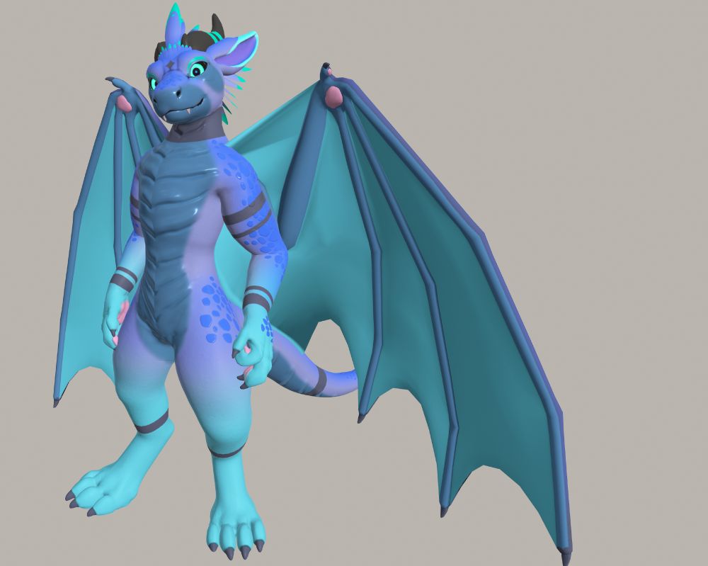 Purple and blue moonfang dragon from the front