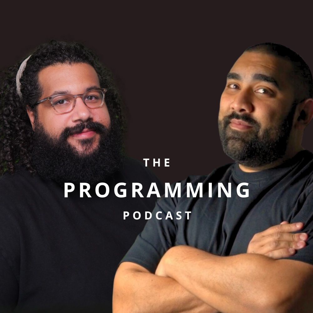 Image shows Leon and Danny standing side by side with the words "The Programming Podcast" in the center of the image.