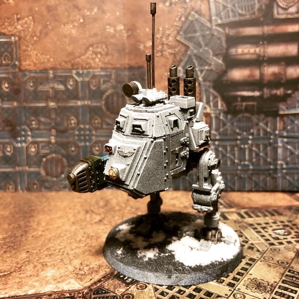 An armoured and hopefully heated Valhallan sentinel