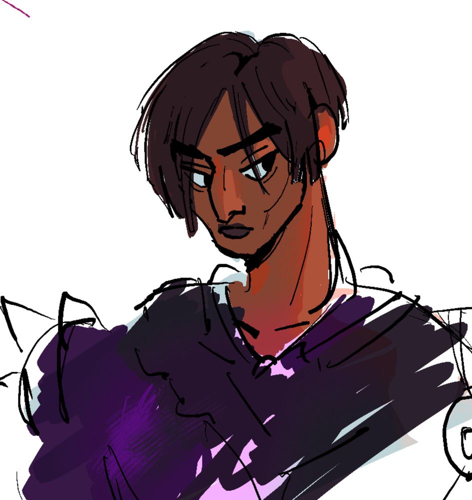 a roughly drawn sevika frowning and looking to her right side