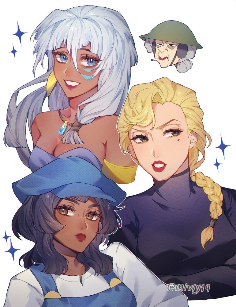 Fanart of Kida Kidagakash Nedakh, Helga Sinclair, Audrey Ramirez, Wilhelmina Packard from Atlantis The Lost Empire. Disney animation film.