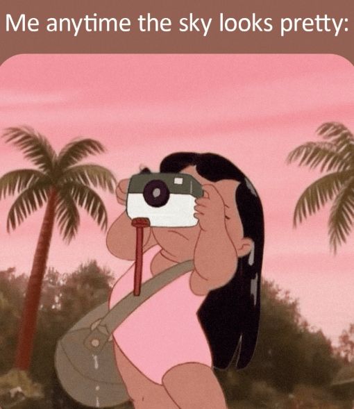 Lilo takes a photograph 
Of a pretty sky
She does this several times a day
I've never asked her why