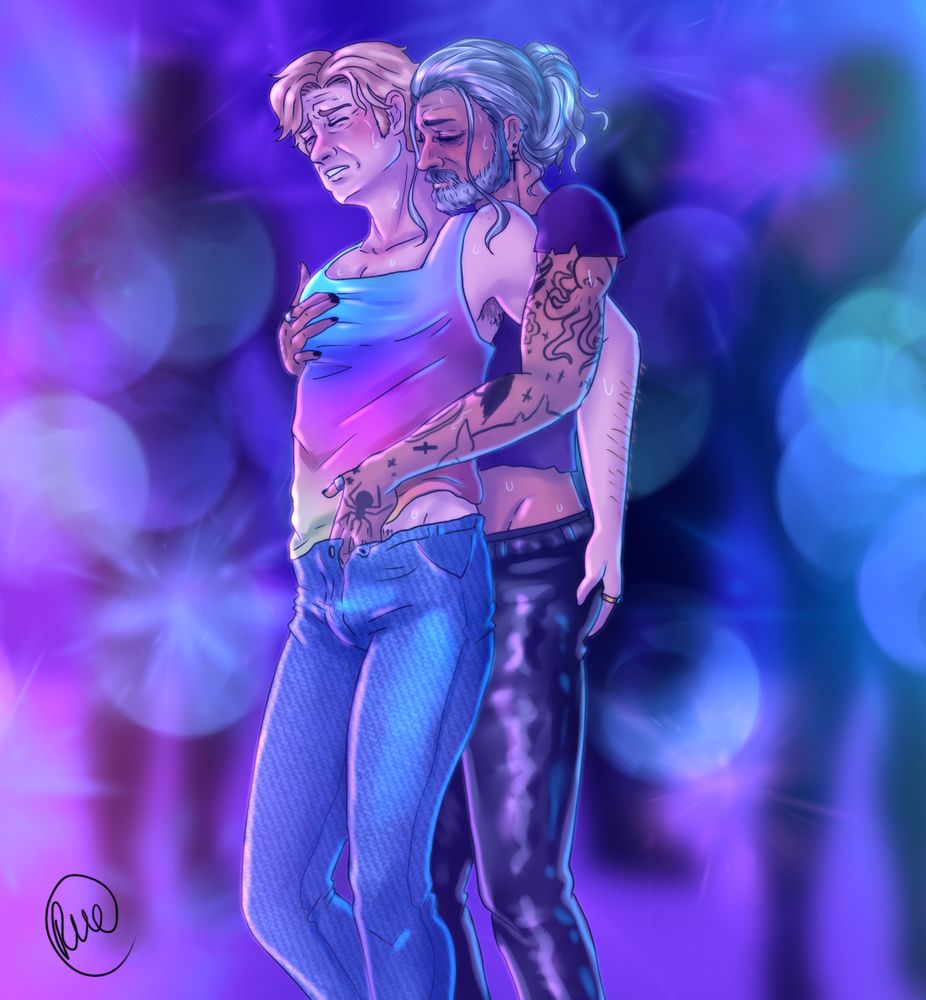 a modern AU of ed and stede, dancing in a nightclub. Ed is behind Stede, chest to back, dick to butt, groping Stede over his rainbow tanktop and slipping his other hand into Stede's jeans