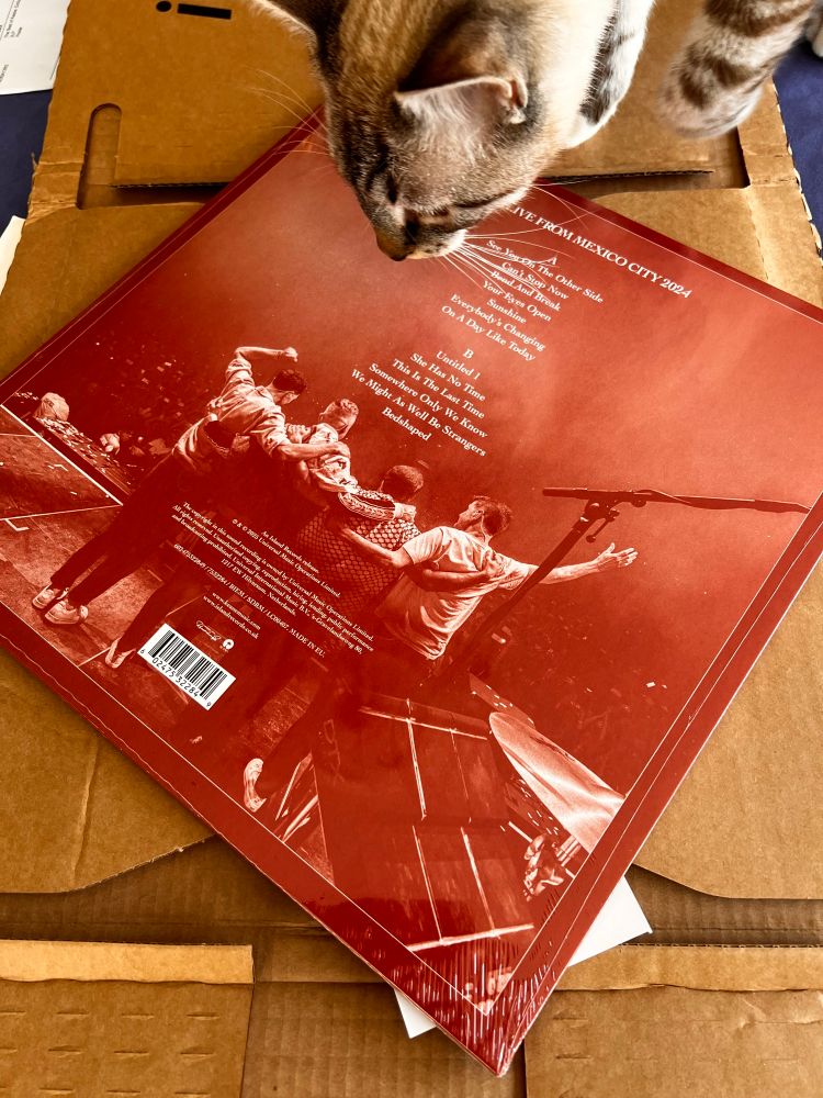 Reverse of the album showing the track listing (with an inquisitive Percy coming in to inspect it!)