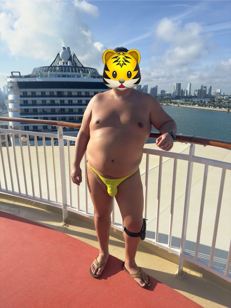 On the Big Nude Boat on Norwegian Pearl. Can’t wait to take off what little I am wearing. 