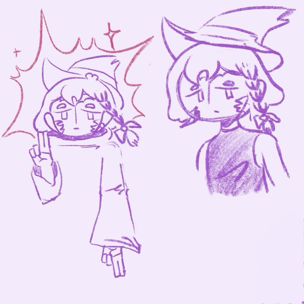 Left: Atlanta doing the baphomet hand gesture
Right: half body of Atlanta with a tight turtleneck tank top