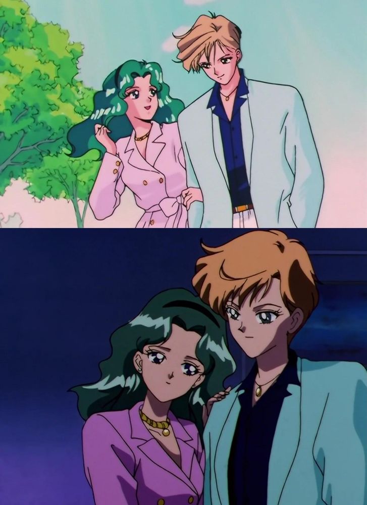 Haruka and Michiru from the 90s anime Sailor Moon. Besides Hakura being something of a gender defying person, they are also a canon lesbian couple. 