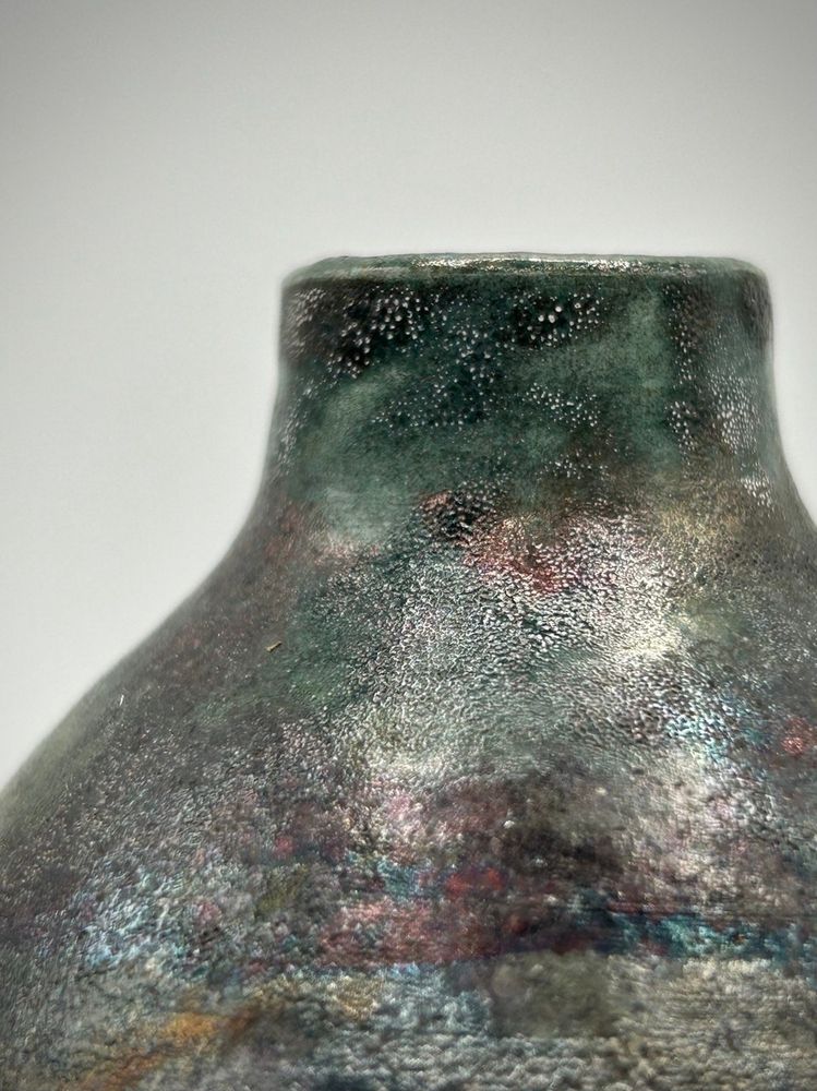 The top of the raku vase, 'Forest Nebula' 