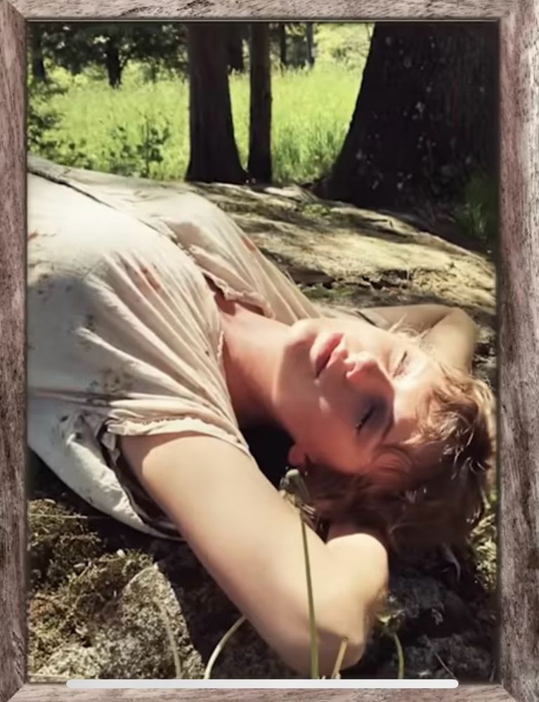 Folklore Taylor Swift lounging asleep in the woods