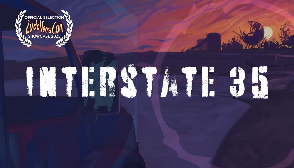 The Interstate 35 main title art with a fun little LudoNarraCon official selection laurel in the top left