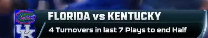 Florida vs Kentucky
4 Turnovers in last 7 Play to end half