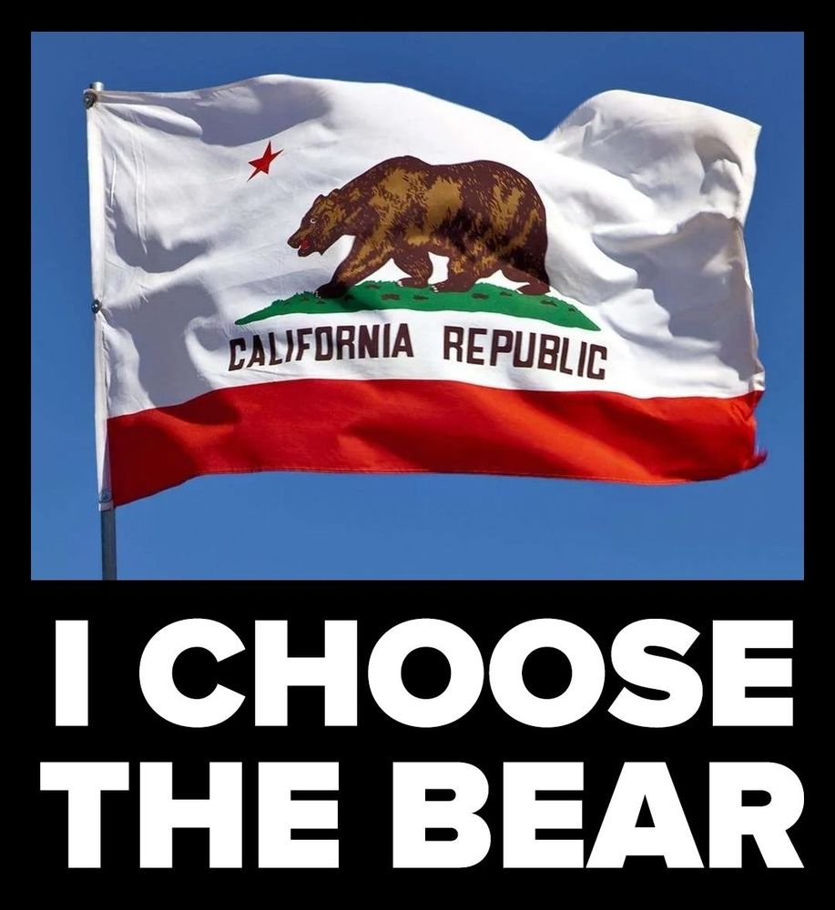 Picture of the California flag, which has a bear on it, and words underneath: "I choose the bear." 