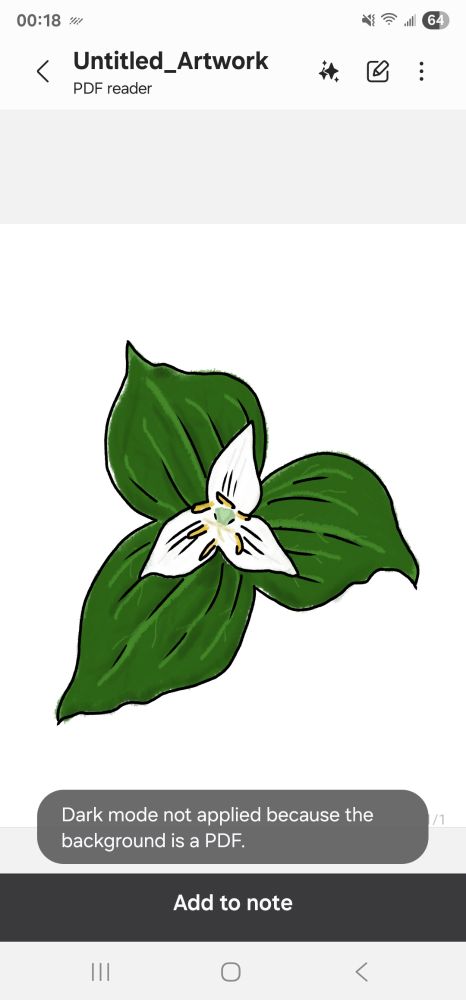 A digital drawing of a Pacific Trillium. Three white triangular petals sit atop three much larger triangular green leaves.