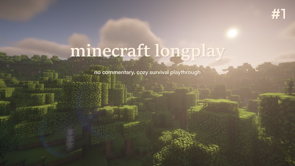 a thumbnail featuring a screencap of mori's minecraft survival world with the caption "minecraft longplay - no commentary, cozy survival playthrough" in the centre