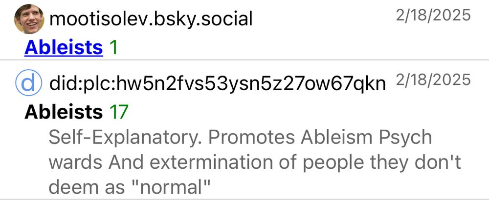 Got added to ableists by mootisolev and someone who I assume is deleted