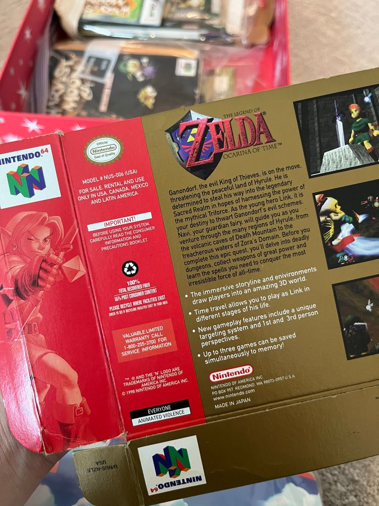 Game box of The Legend of Zelda Ocarina of Time for Nintendo 64
