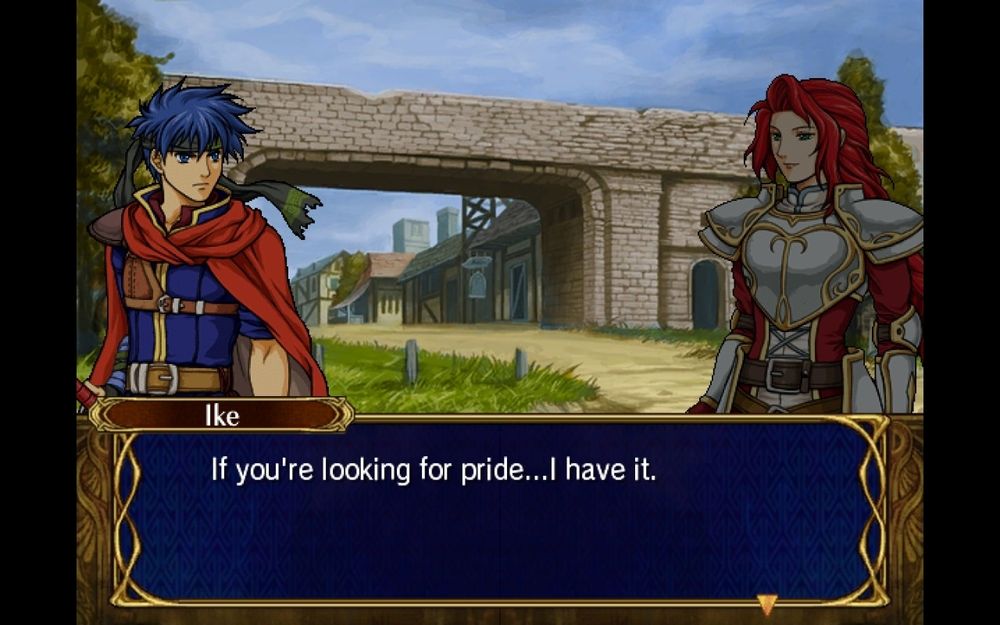 Screenshot of Fire Emblem: Path of Radiance. Ike is saying "If you're looking for pride... I have it."