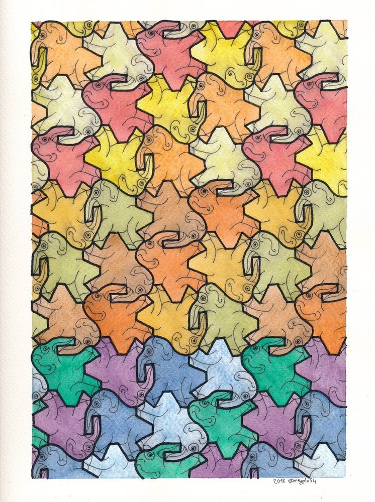 Partición del plano con figuras de elefantes, al estilo de M. C. Esther.

La obra es de Regolo Bizzi, @Regolo54 en instagram.