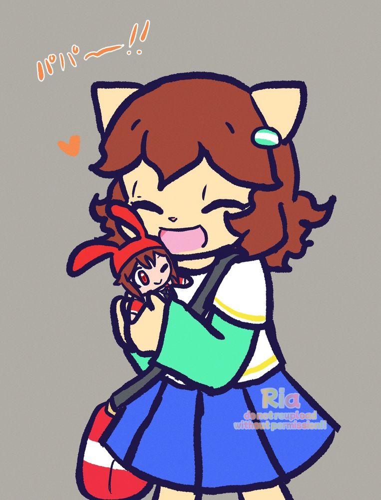 Manami, my Tainyami fankid, holding a small plush of Timer and looking incredibly happy