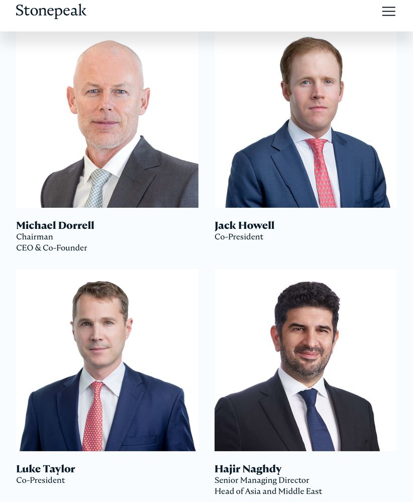 Headshots of four men in suits and ties. Three are white, one is a white-passing man with an iranian name 