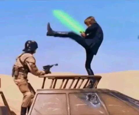 That one shot from Return of the Jedi where Luke Skywalker kicks someone despite missing by about a foot