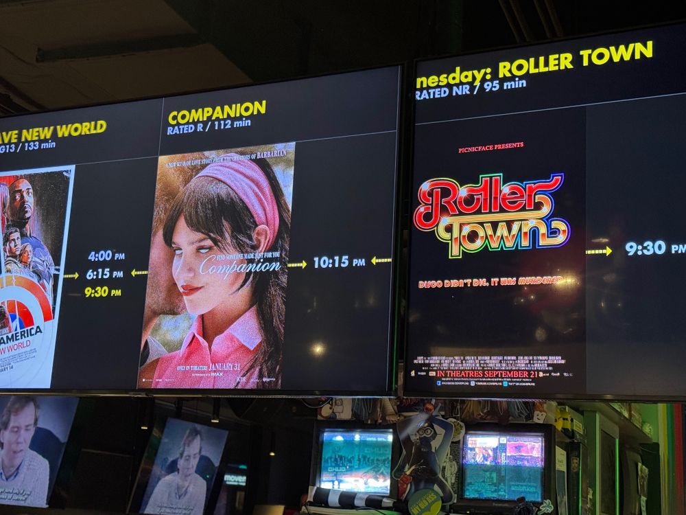Picture of the shows playing Alamo Drafthouse Wrigleyville this evening: CAPTAIN AMERICA: BRAVE NEW WORLD, COMPANION, and ROLLER TOWN