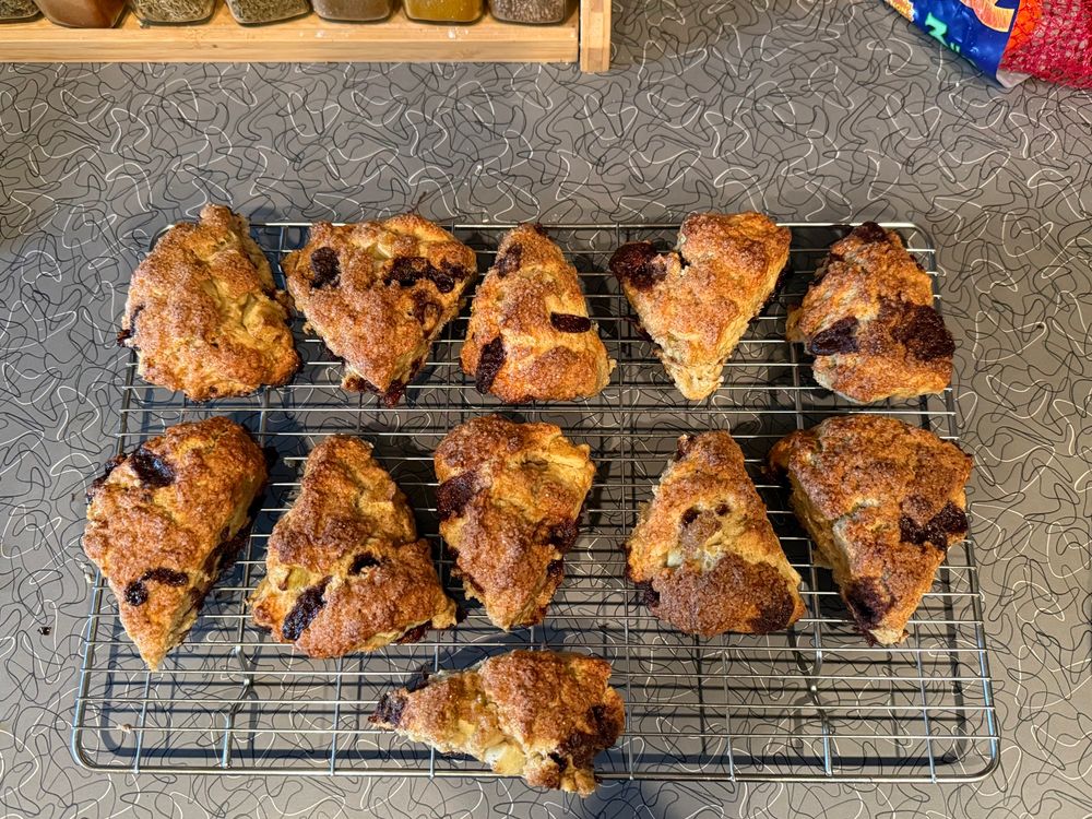 Baked scones on a cooling rack