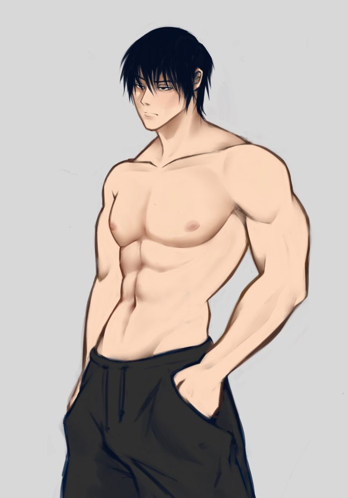 Fushiguro Toji in sweatpants with his nipples out