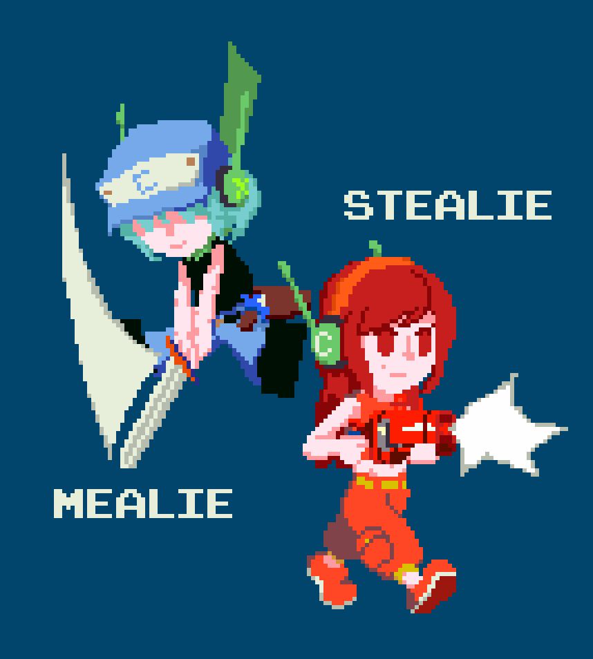 parody pixel art doodle of OC characters being the characters in cave Story
